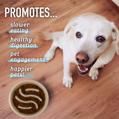 Slow Feeder Dog Bowl (2 Cup) - Puzzle Dog Food Bowl with Feeder Holes, Fits Elevated Pet Feeders, Slow Eating for Large, Medium & Small Sized Breeds - Blue