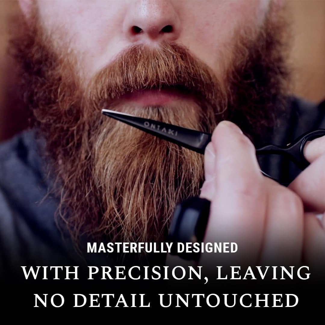 Beard & Mustache Scissors for Men - 5.5" Japanese Steel, Black - Precision Sharp Blades, Ergonomic Finger Rest & Adjustable Tension Screw for Perfect Trimming - Beard Scissors for Men