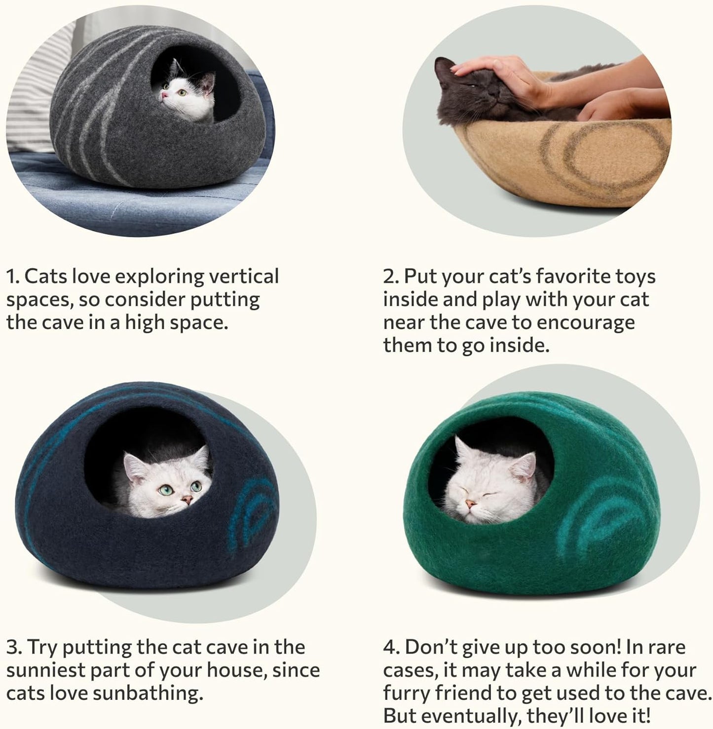 Cat Cave – Premium Felt Cat Bed for Indoor Cats, Handmade Merino Wool (Dark Gray, Medium)